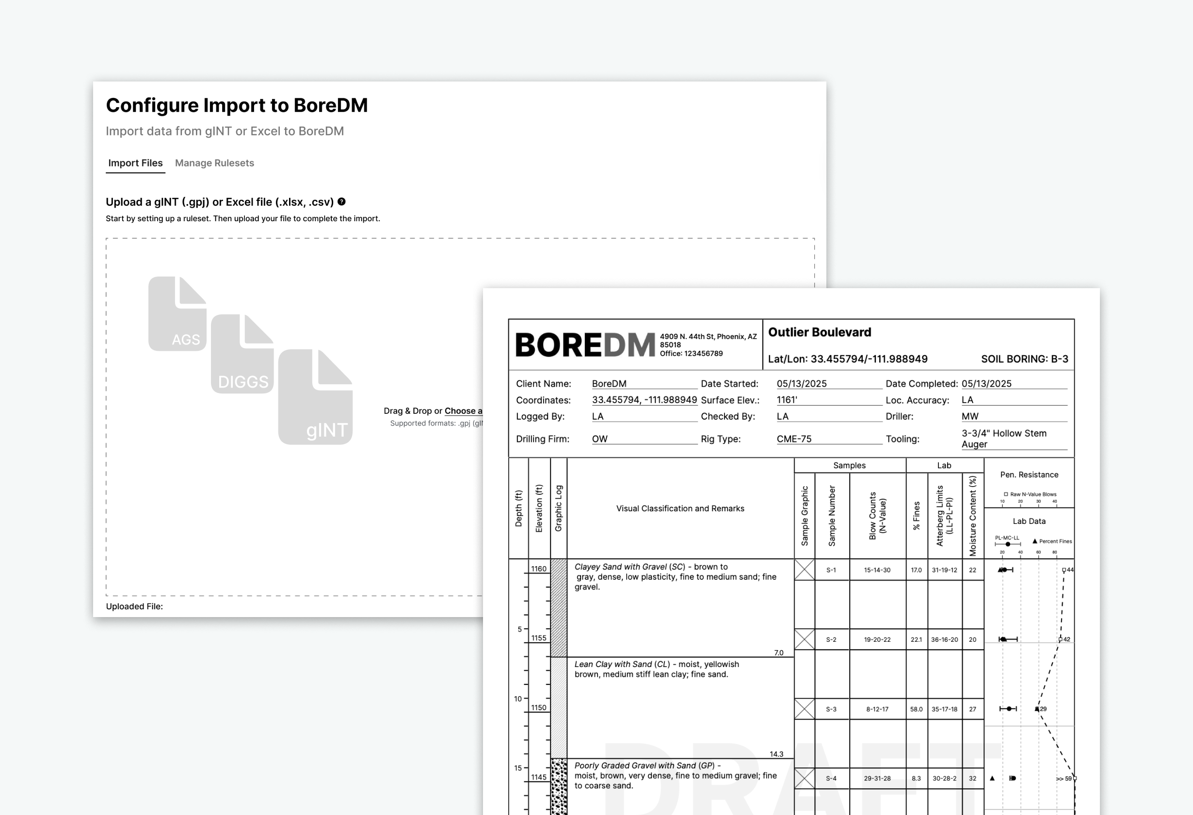Customizable boring log template